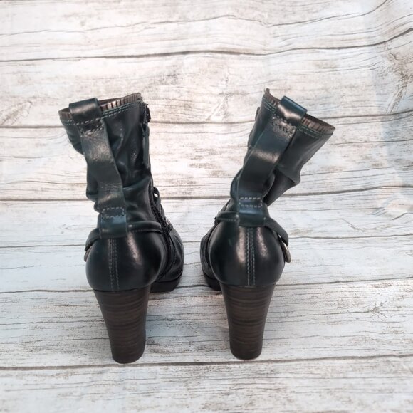 Mjus Dark Green Leather Ankle Boots Chain and Leather Harness Moto Biker Size 37 - Picture 6 of 10